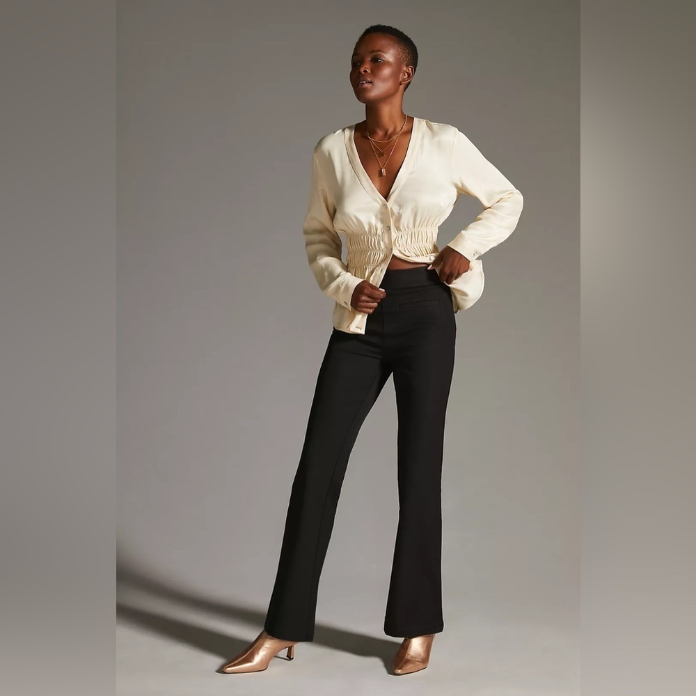 Anthropologie Maeve Slim Flare Pants Black Size 4 Ponte Minimalist Contemporary
